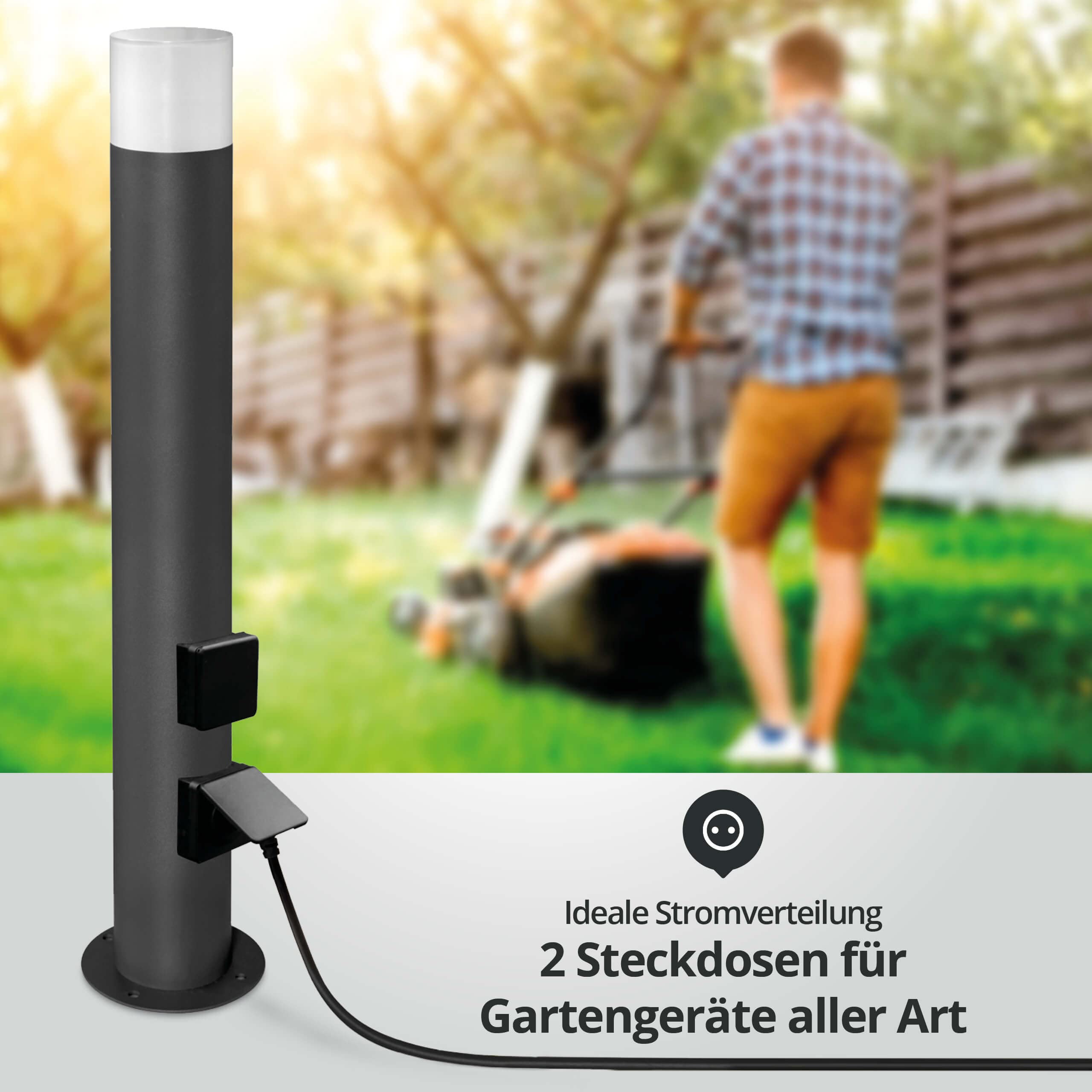 LED Universum Wegeleuchte mit 2 Steckdosen Höhe 80cm rund anthrazit IP44 inklusive Leuchtmittel E27 austauschbar | Gartenlampe Pollerleuchte Außenstehleuchte Sockelleuchte Wegbeleuchtung Terrasse