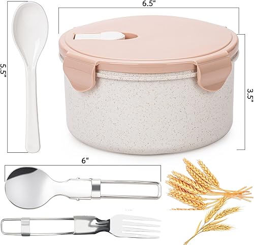 Miniatura 2 de AI LOVE PEACE Recipiente para almuerzo de ramen instantáneo para microondas, popote de trigo con ventilación de liberación de vapor, recipiente