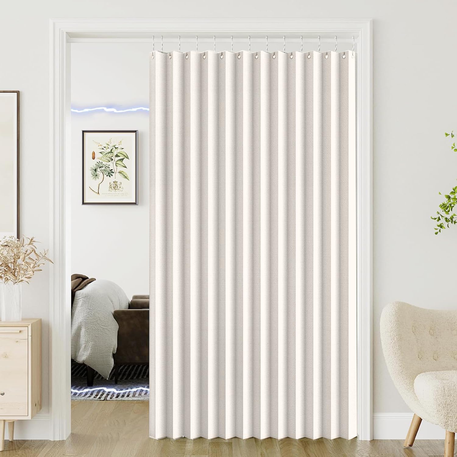 Custom folding magnetic door curtains suitable for doorways, room dividers, living rooms, bedrooms, and open closets.-Beige- W140cmxH240cm