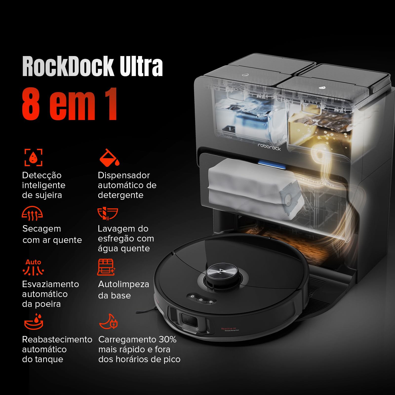 merry（6/28まで） Roborock S8 MaxV Ultra roborock S8 MaxV Ultra com sistema de recarga e drenagem, robô