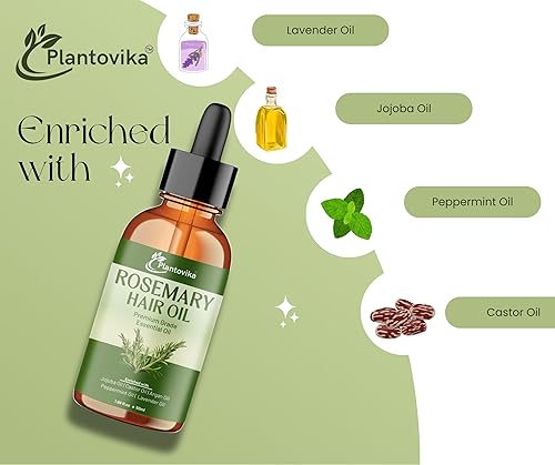Miniatura 4 de Plantovika Aceite de romero para el crecimiento del cabello, enriquecido con aceites de jojoba, ricino, argán, menta y lavanda, tratamiento para