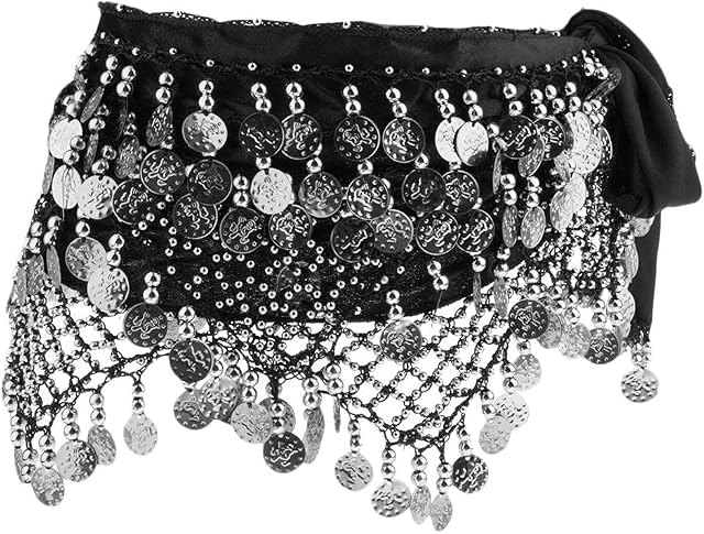 Colcolo Trajes Femininos Com Corrente De Cinturo Para E Cachecol De Dança Do Ventre Com 320 Moedas De, Prata Negra