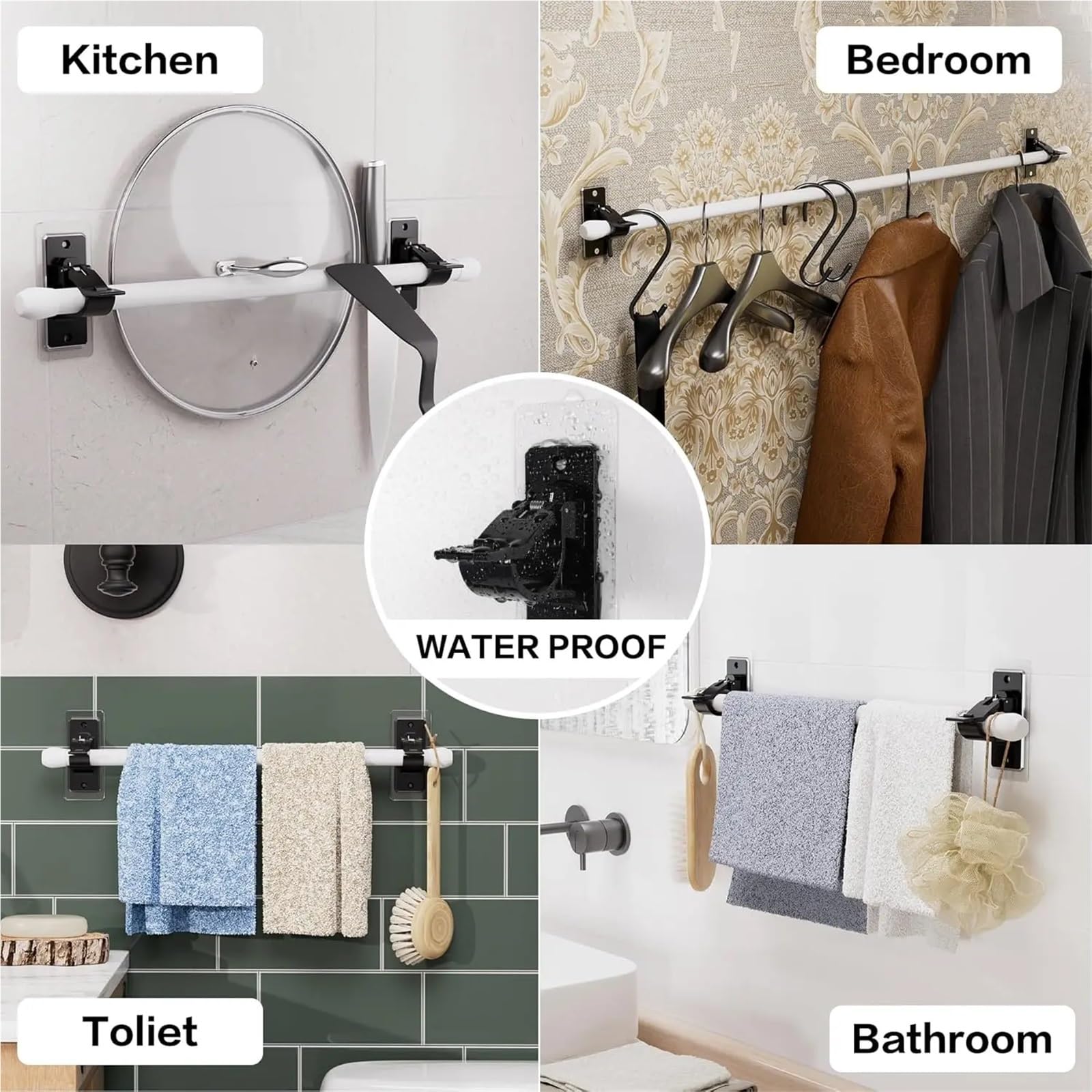 Lot de 12 supports de tringle à rideaux auto-adhésifs nécessaires - Supports de tringle à rideaux polyvalents sans clou à coller sur les crochets de tringle à rideaux pour salle de bain et chambre à
