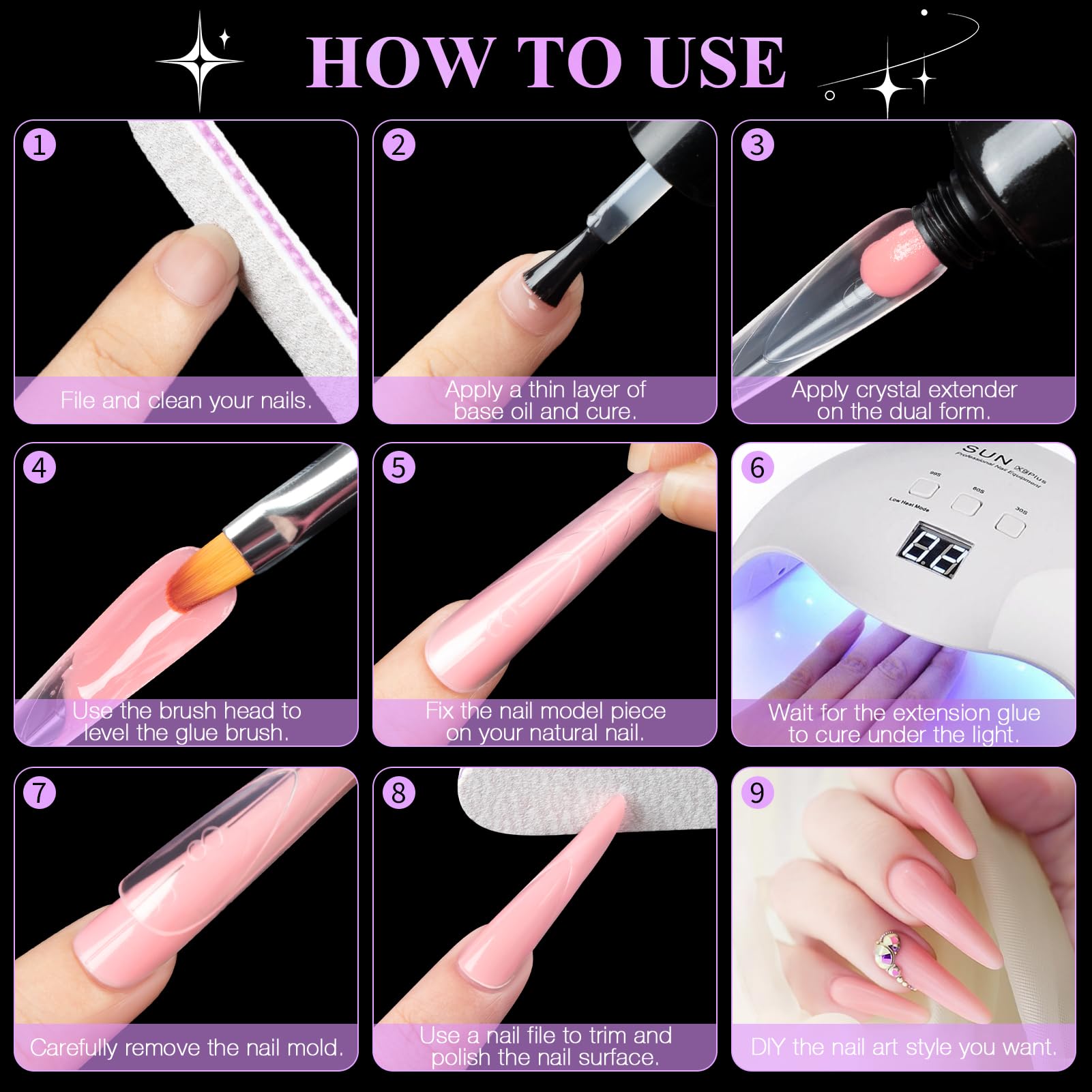 MELLIEX 150 sztuk Formy do paznokci zestaw, przezroczyste rozszerzenie Poly Gel Dual Shape Gel UV narzędzia do manicure do przedłużania paznokci profesjonalne (15 rozmiarów)