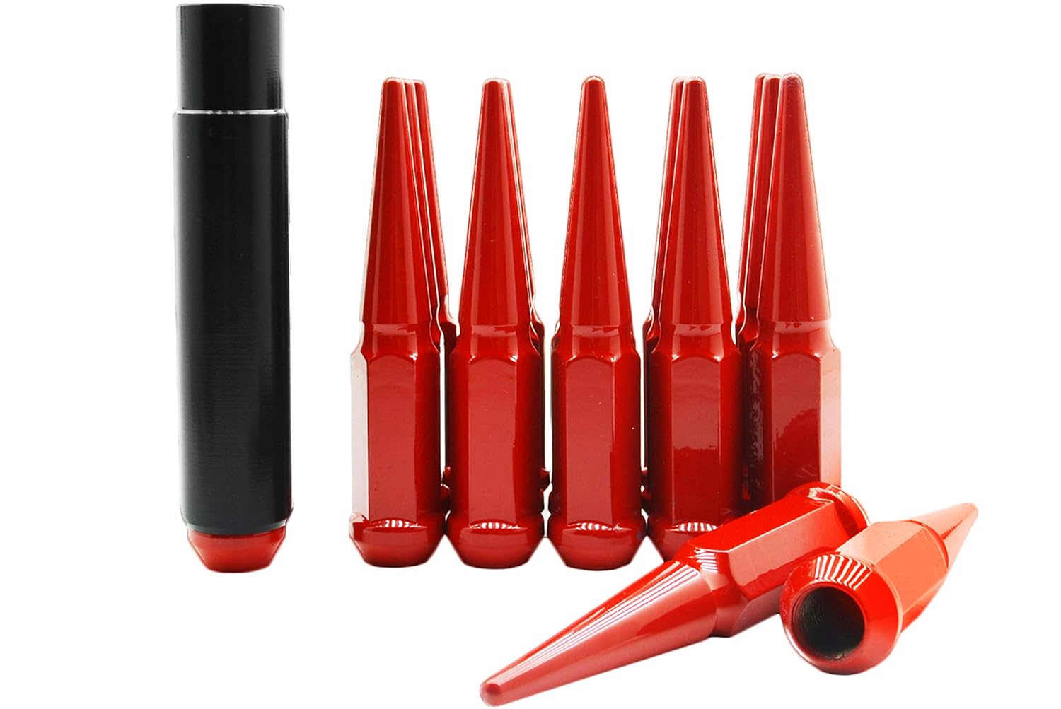 Venum wheel accessories 24 Gloss Red Spike Steel Lug Nuts Powder Coated Custom Color 4.5 Inches Tall M14x1.5 Thread Pitch Compatible with Silverado Sierra All Models 6 Lug W/Aftermarket Wheels
