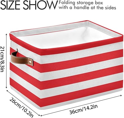 Miniatura 3 de Cesta de almacenamiento de cubos de almacenamiento a rayas rojas y blancas con asas, paquete de 2