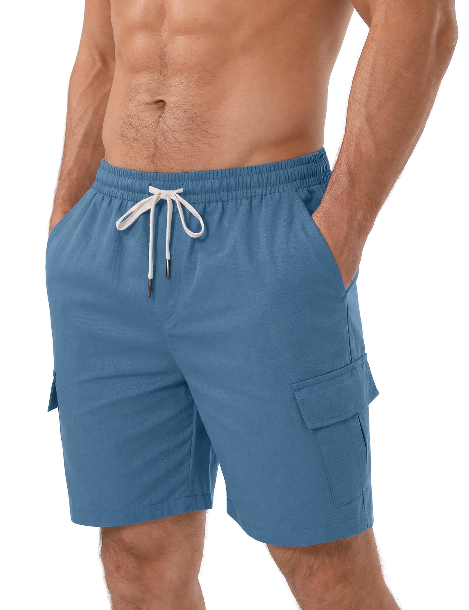 iClosam Men's Cargo Shorts mit Kordelzug, Gerade Geschnitten aus strapazierfähiger Baumwolle, Mehrere Taschen für praktischen Stauraum, Vielseitig für Alltag und Freizeit im Sommer, XS-3XL