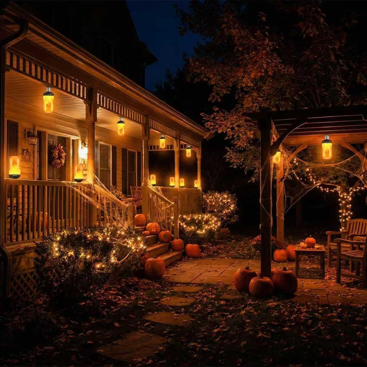 Upgraded LED Flame Light Bulbs, 4 Modes Flickering Light Bulbs with Upside Down Effect, E26 Flame Bulb for Halloween Christmas Party Patio Porch Home Indoor & Outdoor Decorations 2-Pack