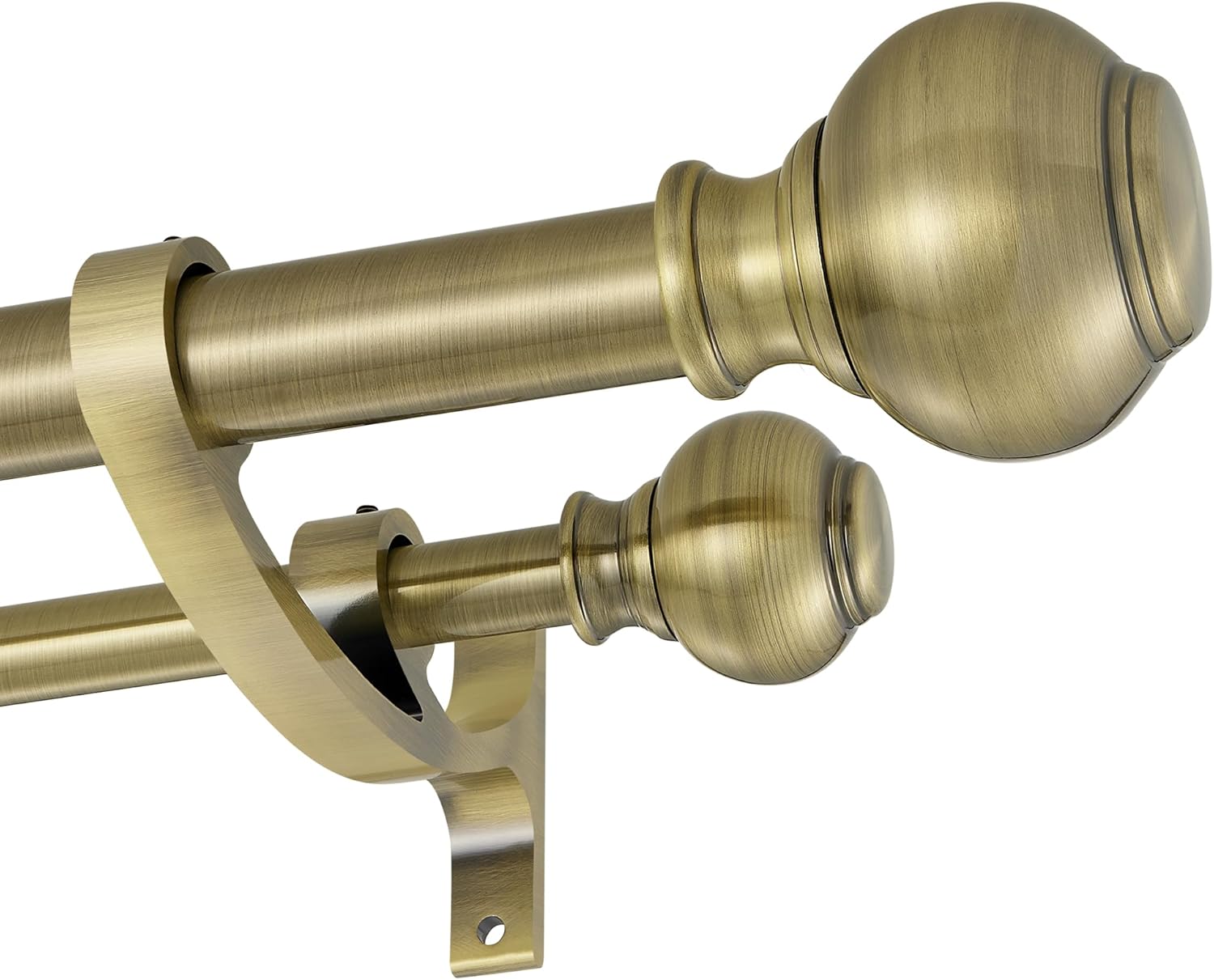 1 Inch Double Curtain Rods 48 to 84 Inches, Window Dual Drapery Rod, Adjustable Telescoping Heavy Duty Curtain Rods with Iron Finials and Aluminum Brackets for Bedroom, Patio, Kitchen, Antique Brass