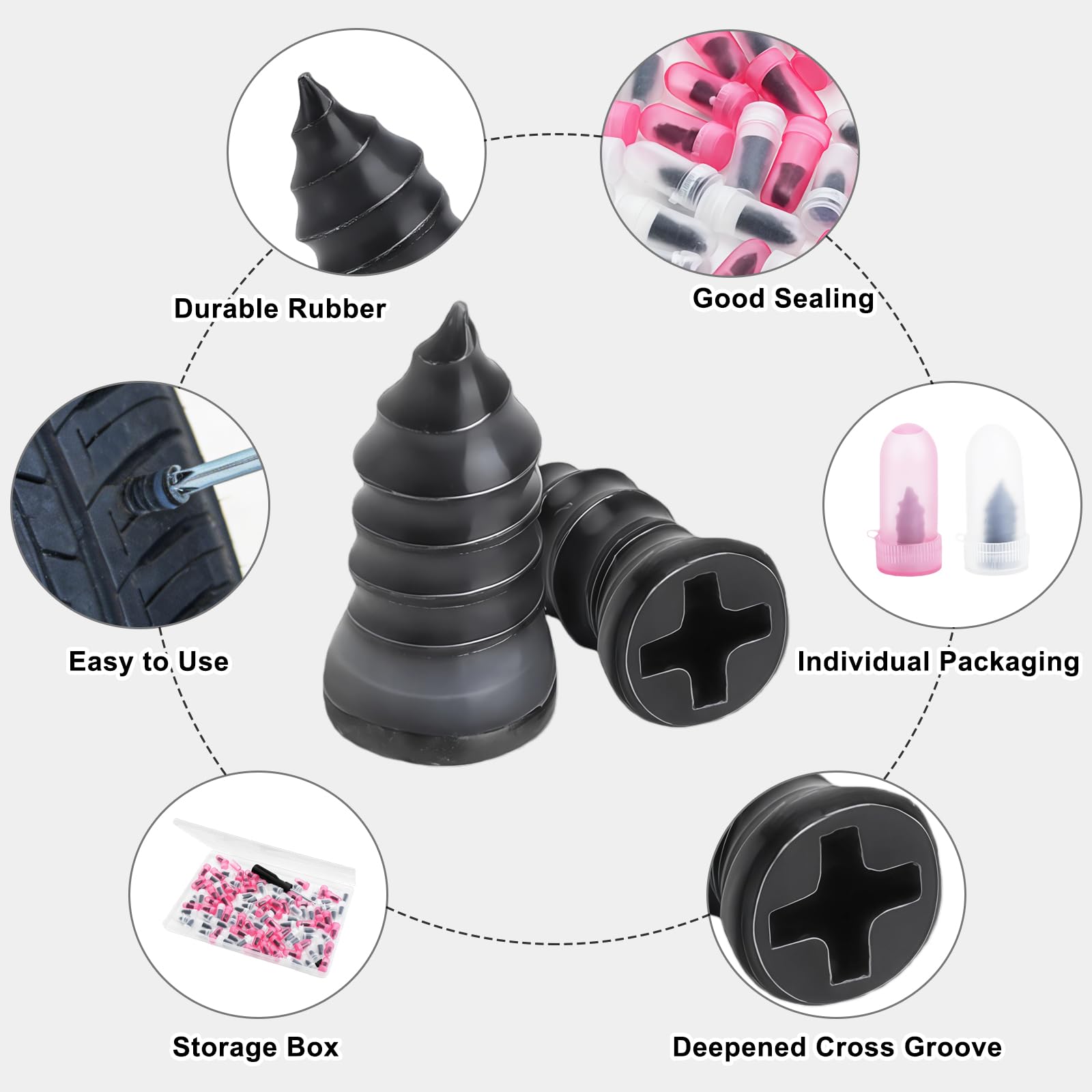 Kit de reparación de neumáticos para coche, 100 unidades, en 2 tamaños (35 + 35 L) con destornillador, sin cámara para coche, moto, SUV, camión, caravana, kit de emergencia contra pinchazos - 4