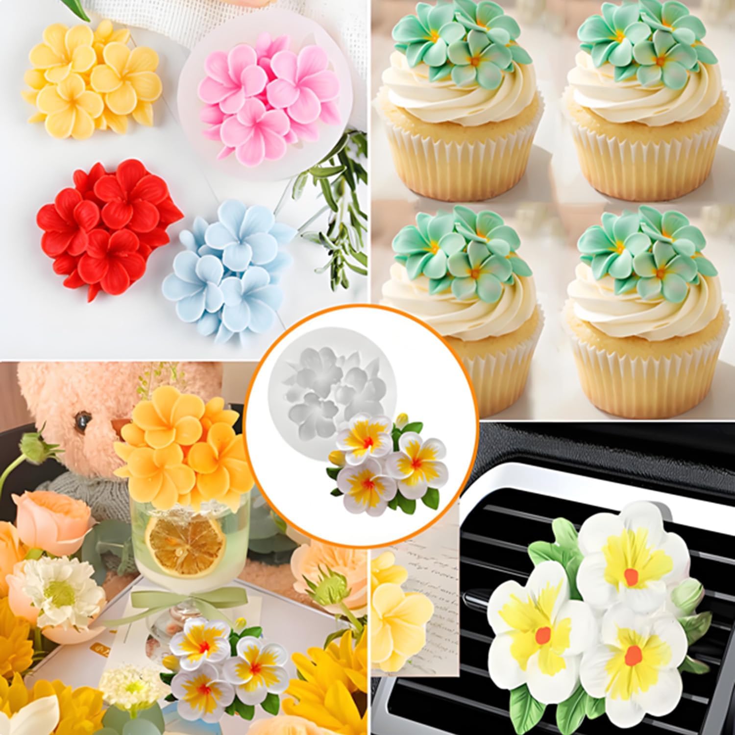 Plumeria Flower Silicone Molds,3D Plumeria Candle Mold for Resin Candle Making Fondant Chocolate Cake Decorating Mold Candle Soap Wax Epoxy Resin Clay Casting Craft Mould-4PCS