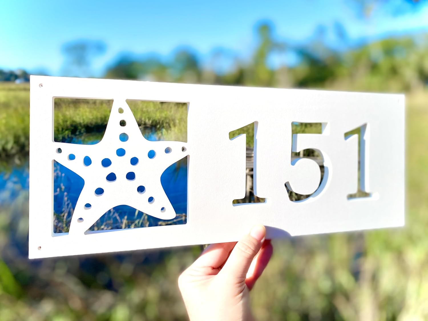 Starfish Address Sign for Beach House – Weatherproof Outdoor Coastal Address Numbers Plaque, Nautical Tropical Home Decor, 30+ Design Choices