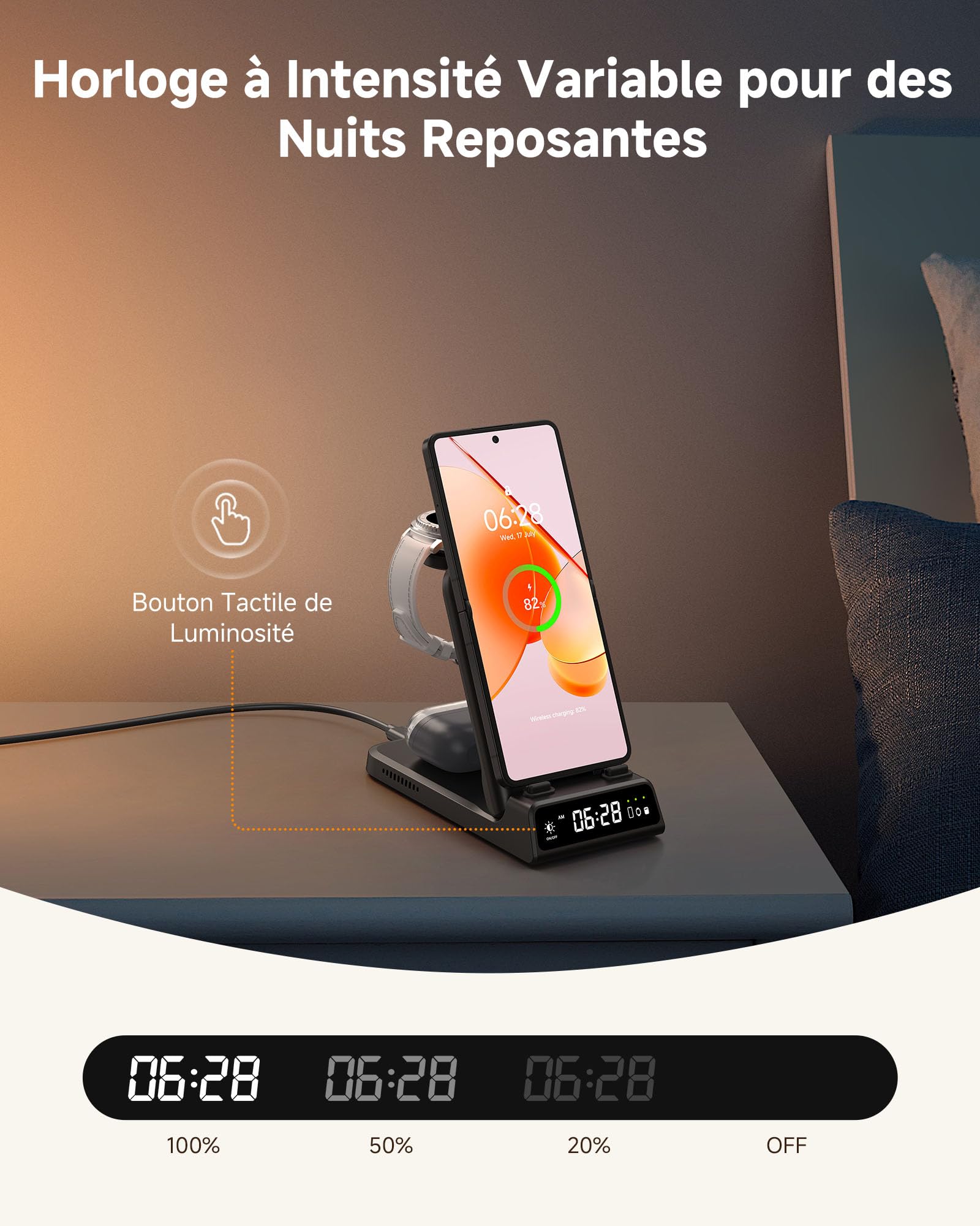 Chargeur Induction pour Samsung Z Flip 8/7/7 Fe, Station de Charge 3 en 1