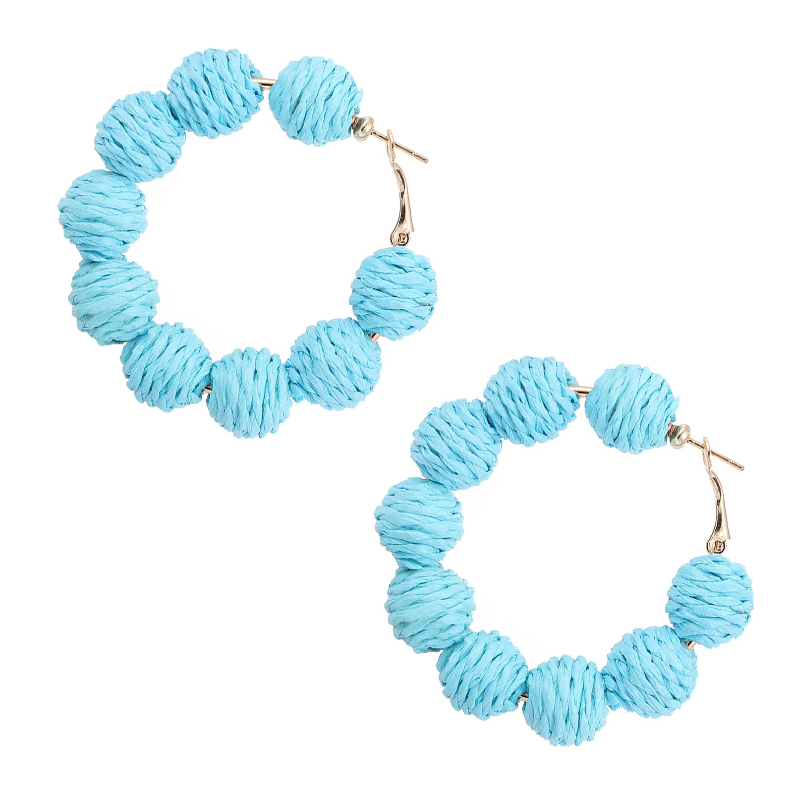 Raffia Hoop Earrings for Women Boho Colorful Rainbow Beaded Earrings Bohemian Statement Rattan Earrings for Summer Beach Raffia Circle Dangle Drop Earrings for Girls