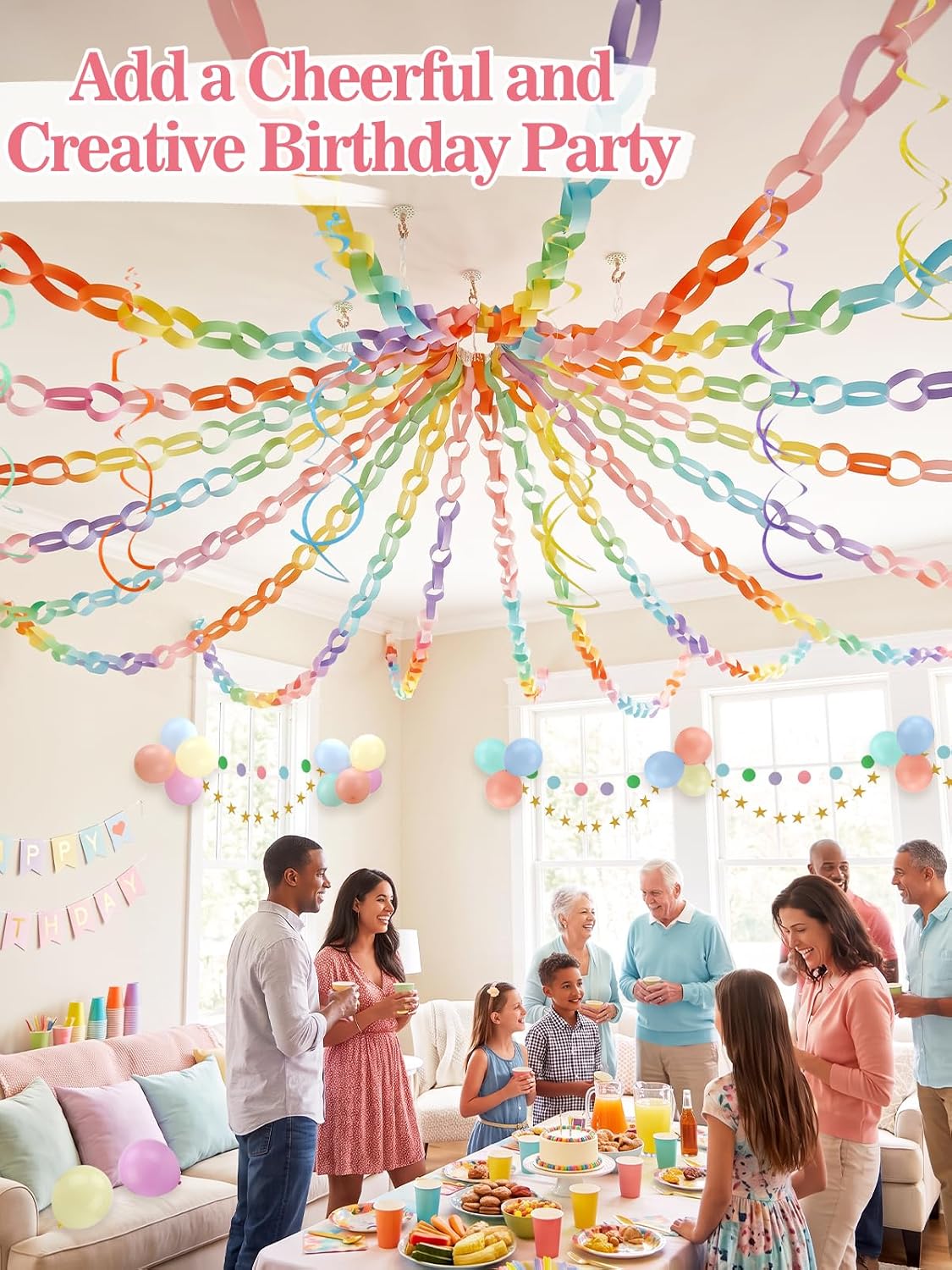 MEWTOGO Paper Chain Garland Kit for Birthday Party Decorations
