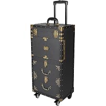 Rolling Makeup Case with Drawer, Large Capacity Lockable Hairdressing Trolley Stylist Storage Trolley with 4 Universal Wheels Profesional Cosmetic Case for Salon Barber,Unfold Table and Makeup Mirror