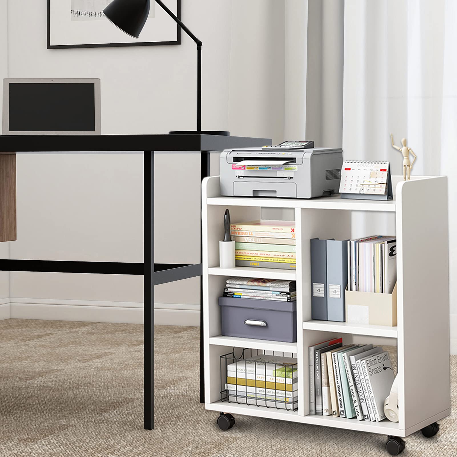 Archivador móvil giratorio de 360 grados con diseño elevado, múltiples compartimentos, archivador vertical abierto, almacenamiento de escritorio y pequeña estantería para estudio en casa y oficina.