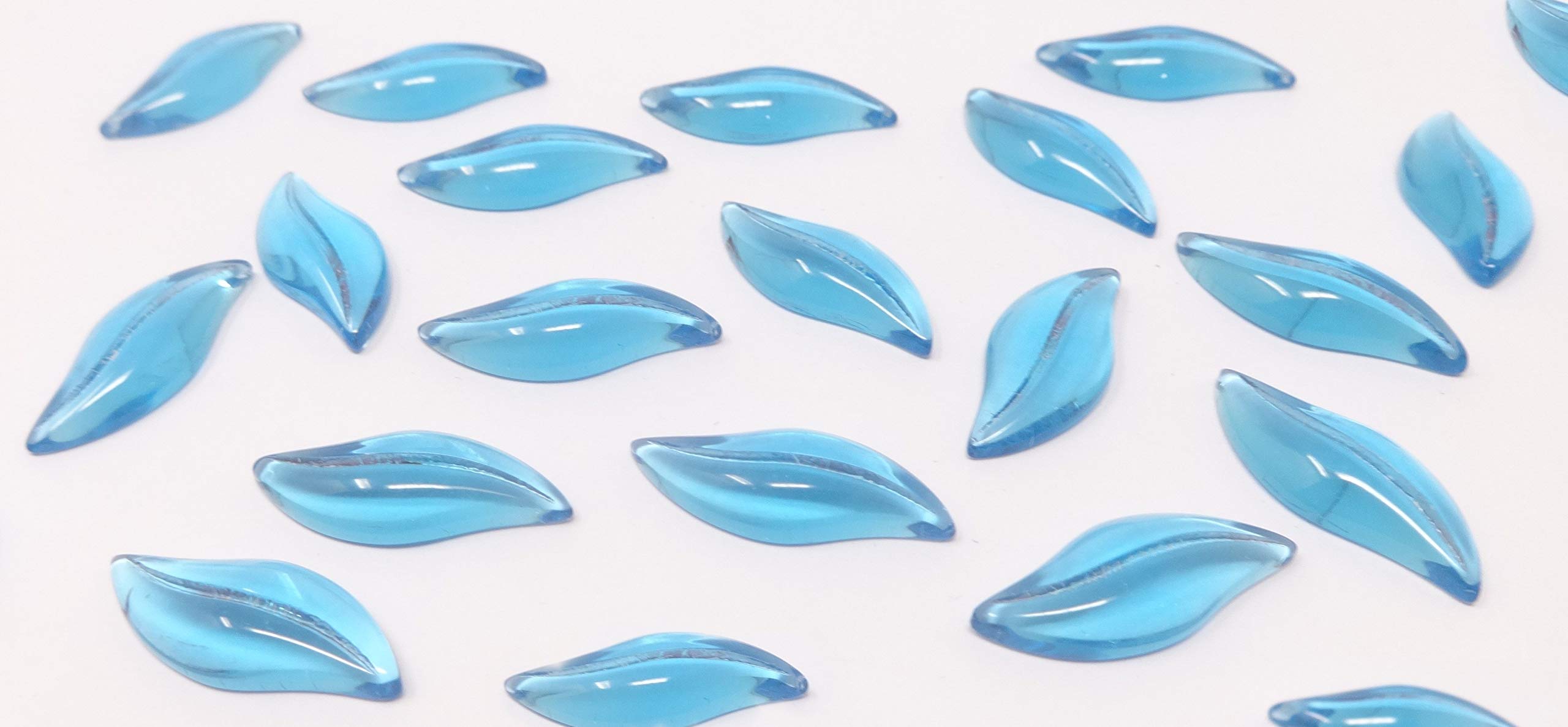Excel Impex Completely Flat Bottom S Shaped Glass Crystals, Glass Pebbles Glass Gems for Decoration, Making Crafts or Aquarium Decor(25 mm x 10mm x 4mm Size)- Set of 50 | Atlas Blue