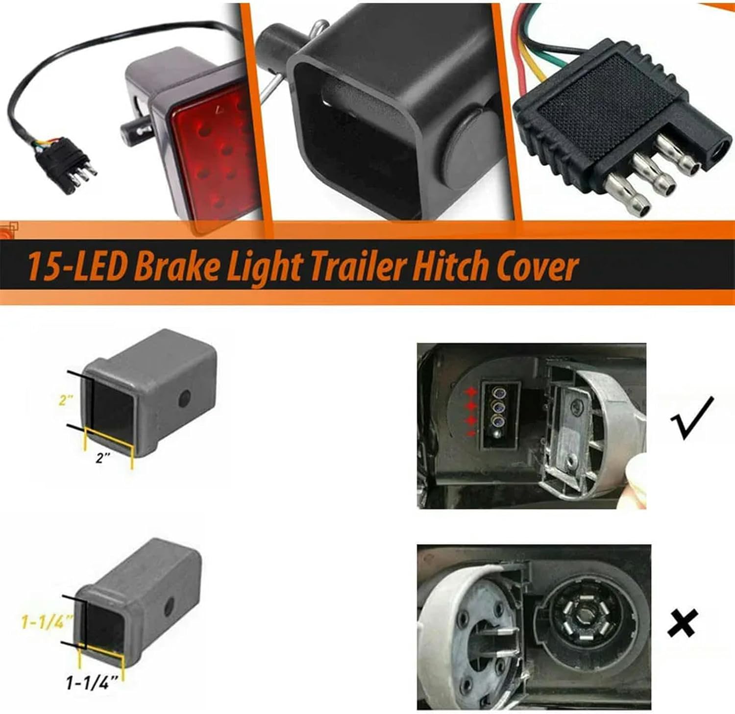 Brake Light Trailer Hitch Cover Fit Towing & Hauling Black Red Lens Tow Hitch Driving & Brake Lamp Car Led Lights