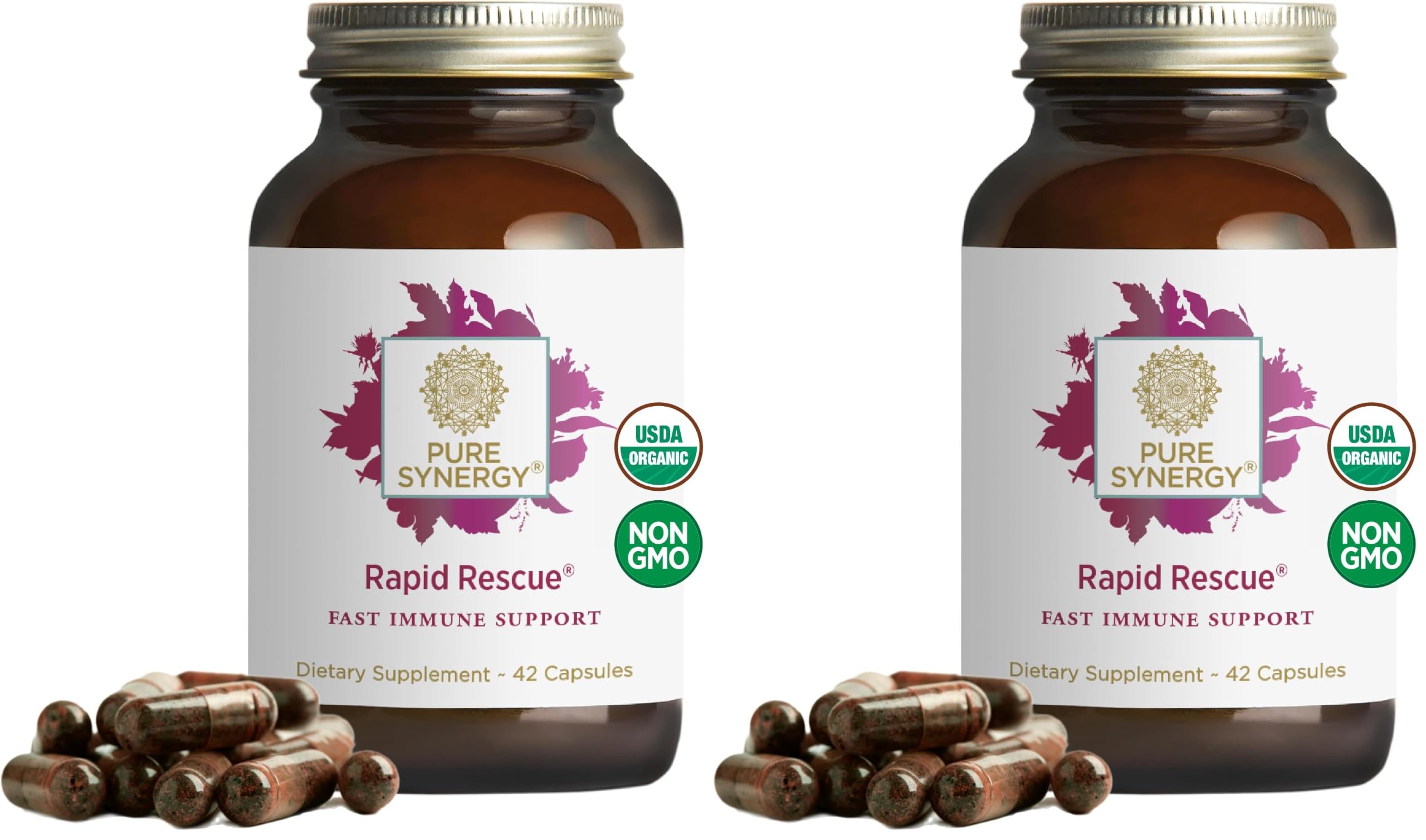 PURE SYNERGY Rapid Rescue | Organic Immune Support Capsules | Herbal Supplement with Echinacea, Elderberry, and Olive Leaf Extracts | for Immediate Immune Support (42 Capsules) (Pack of 2) 42 Count (Pack of 2)