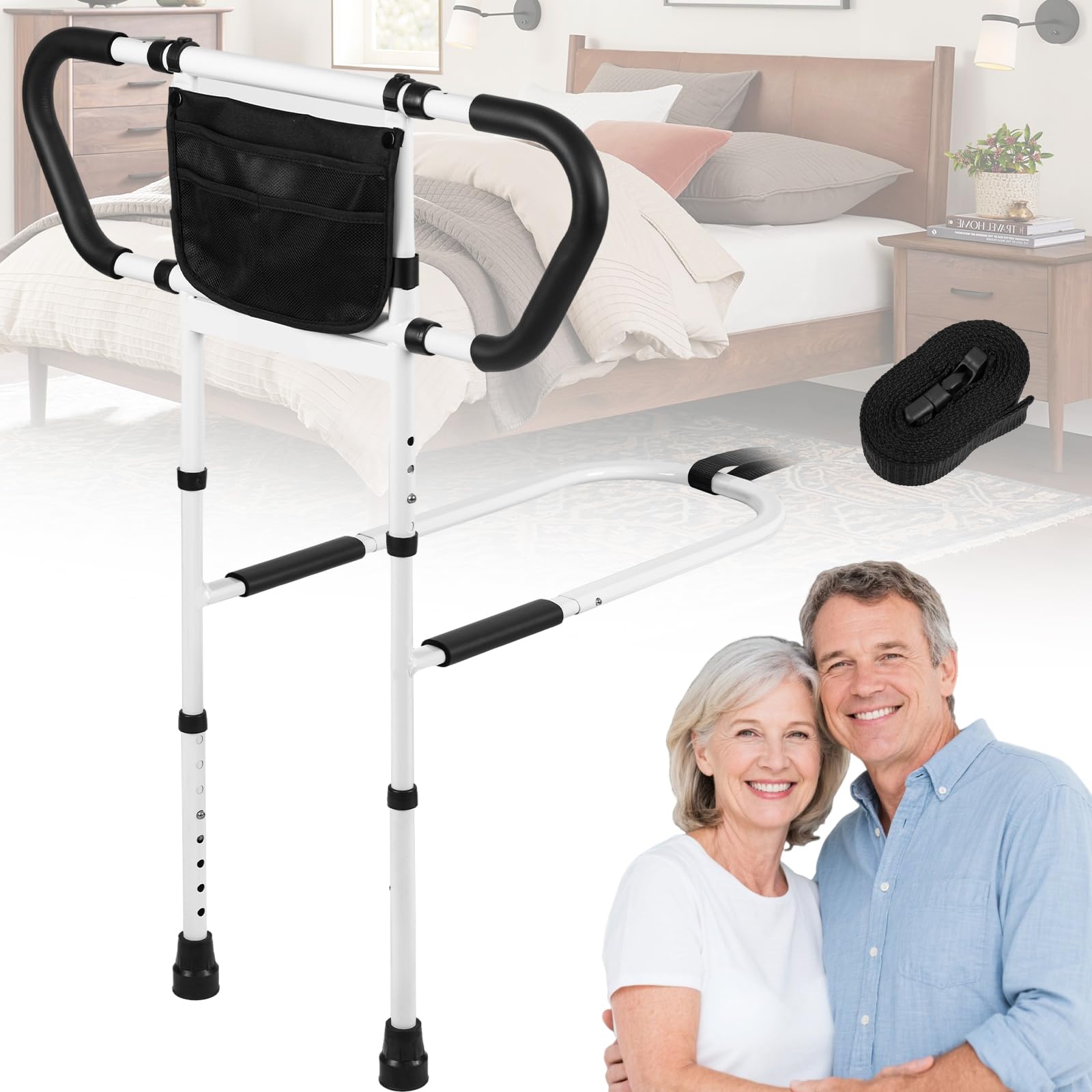 Photo 1 of Klvied Bed Rails for Elderly Adults Safety, Bed Side Rails with Non-Slip Handles, Adjustable Bed Cane with Motion Light and Storage Bag, 400LB Gravity Capacity