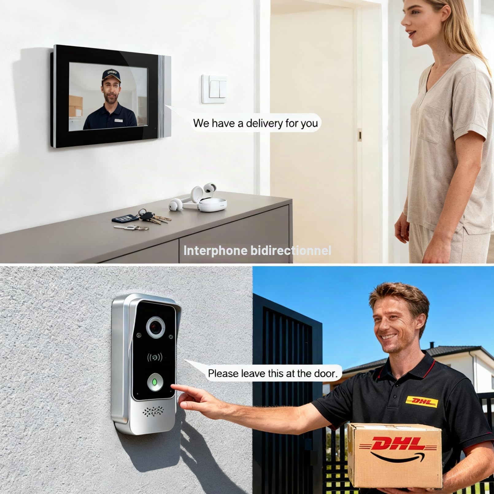 Interphone 2 fils, écran tactile couleur de 7 pouces, sonnette vidéo WiFi Tuya, détection de personnes, Wi-Fi 2,4G, déverrouillage par application/carte RFID, avec caméra vision nocturne
