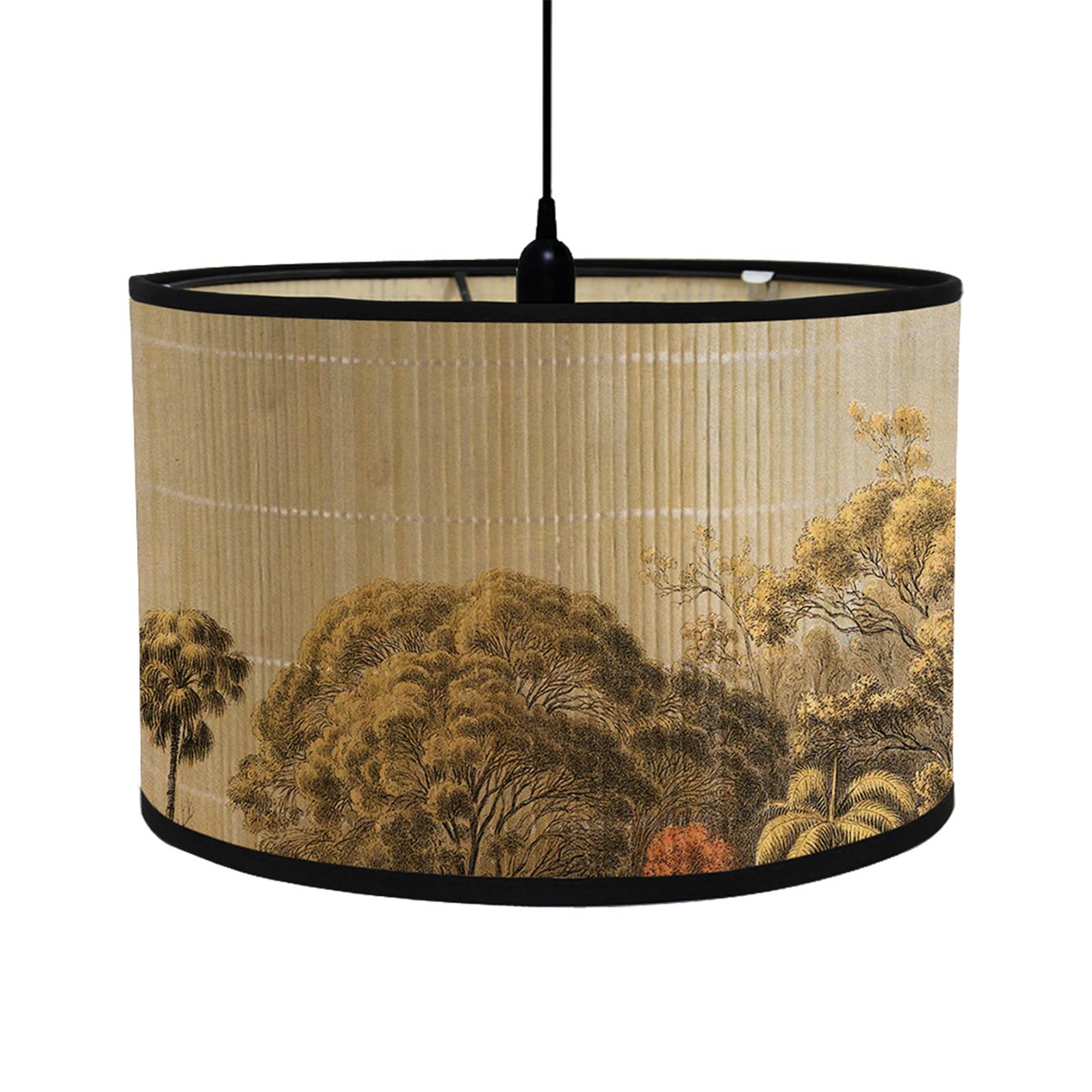 FANSU Round Drum Light Shade for Table Lamp, Modern Brown Vintage Pendant Lampshades Easy Fit for Living Rooms, Bedroom, Hallways, Reading Room (30x30x20cm,Chinese Style)