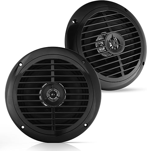 Pyle Dual parlante marino de 6.5 pulgadas, impermeable, con sonido estéreo de rango completo, 120 W, color negro, (2 unidades), Negro