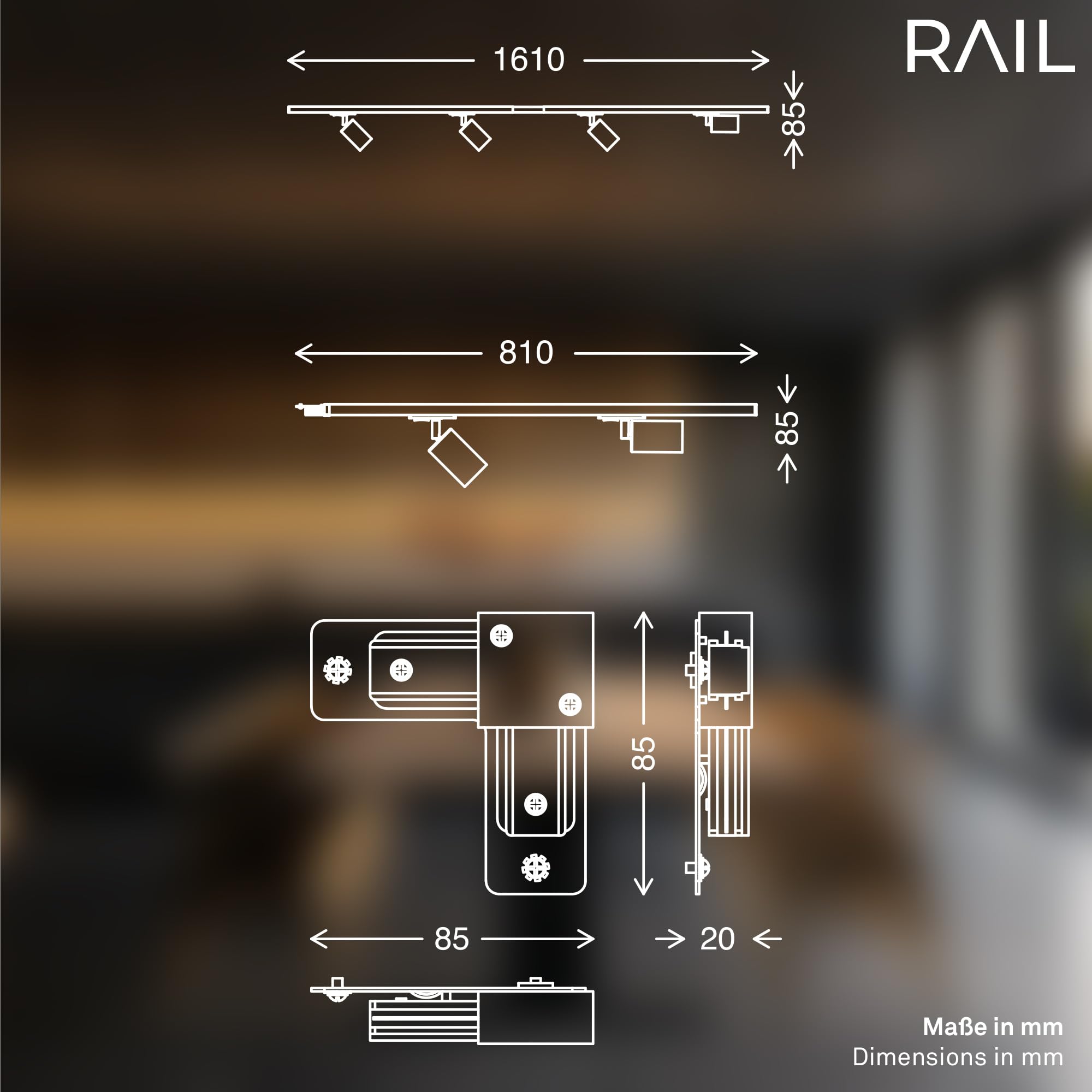 BRILONER - Système de rail Rail set complet, 6x GU10 spots orientables, forme L, système de rail d'éclairage plafond, rail de spot, lampe de plafond, plafonnier, spotlight, 2,25m, noir