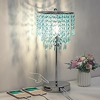 Vista 1 de Lámpara de mesa de cristal con control táctil, lámparas de mesita de noche con doble USB para dormitorio, lámpara de mesita de noche regulable de 3