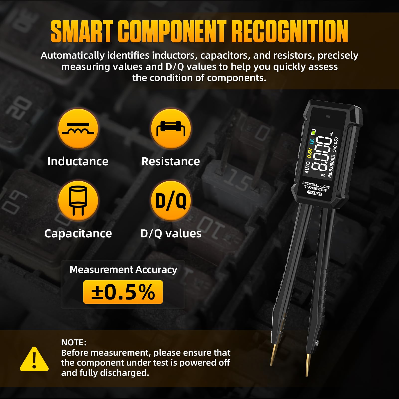 Medidores LCR, mini SMD, con función de medición ESR, multímetro digital con pinzas para componentes SMD/resistencias/condensadores/inductores/voltajes/frecuencias/diodos, terminales automáticos