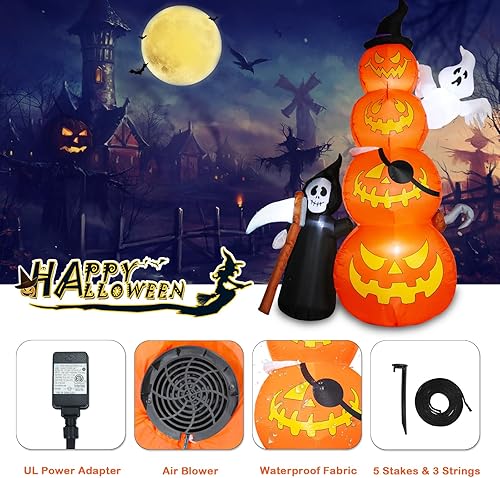 Miniatura 4 de Decoraciones inflables de Halloween de 8.5 pies de alto para exteriores, calabazas inflables gigantes con fantasma y parca inflable de Halloween con