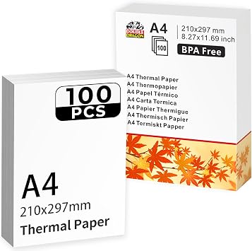 Double Dragon A4 Thermal Printer Paper | 100 Sheets | 210x297mm 8.27" x 11.69" | Compatible with Phomemo M08F, M832, M834, Q302, Brother, Munbyn & Other A4 Thermal Printers 100 Sheets