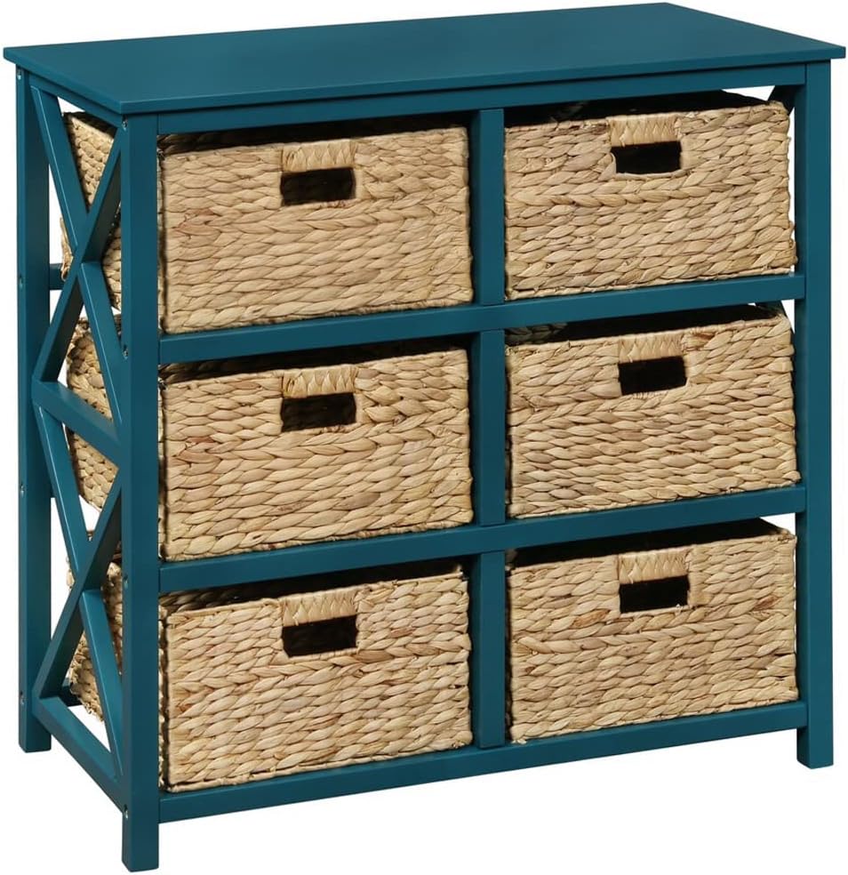 eHemco 3 Tier X-Side Storage Cabinet with 6 Baskets (Teal)
