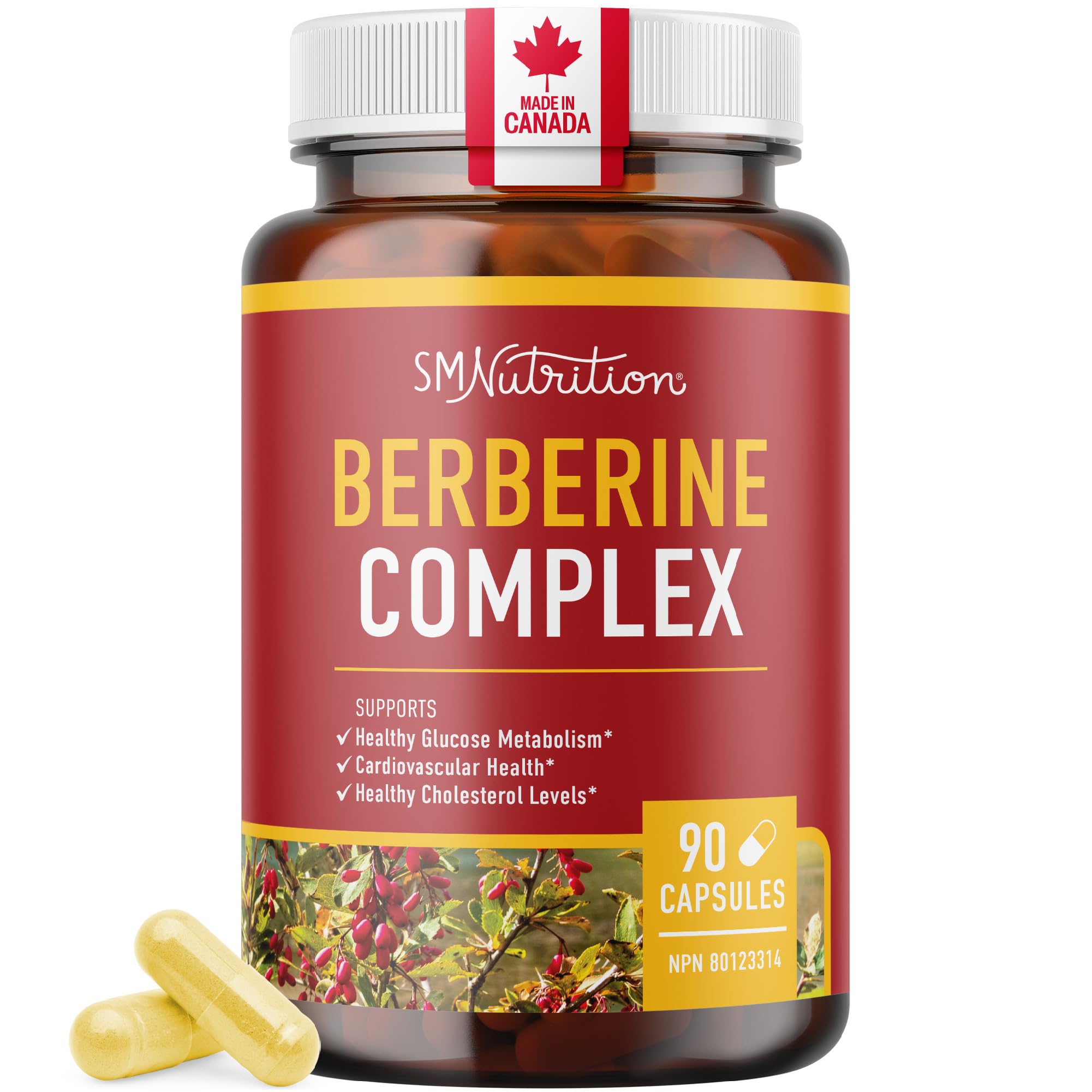 Berberine HCL Supplement | 1000mg | High Potency | Support Glucose Metabolism & Cardiovascular Health | 500mg Per Capsule | With Bitter Melon | Non-GMO, Third-Party Tested | 90 Ct. (45-Day Supply)