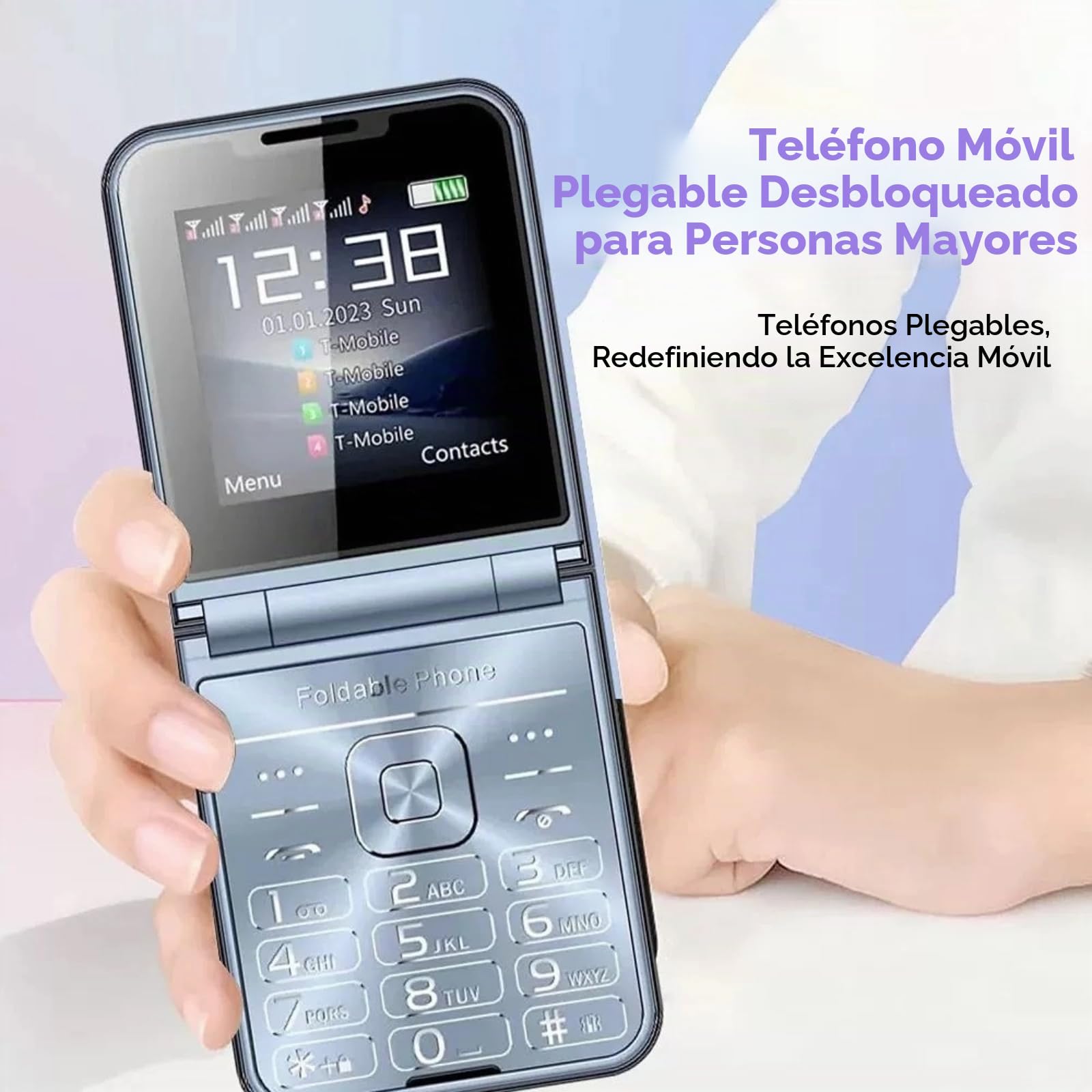 Teléfono Móvil para Personas Mayores con Tapa, Diseño con Tapa, Pantalla Dual, Botones Grandes, Marcación Rápida, Sonido Claro, Cámara HD, Linterna LED (Purple)