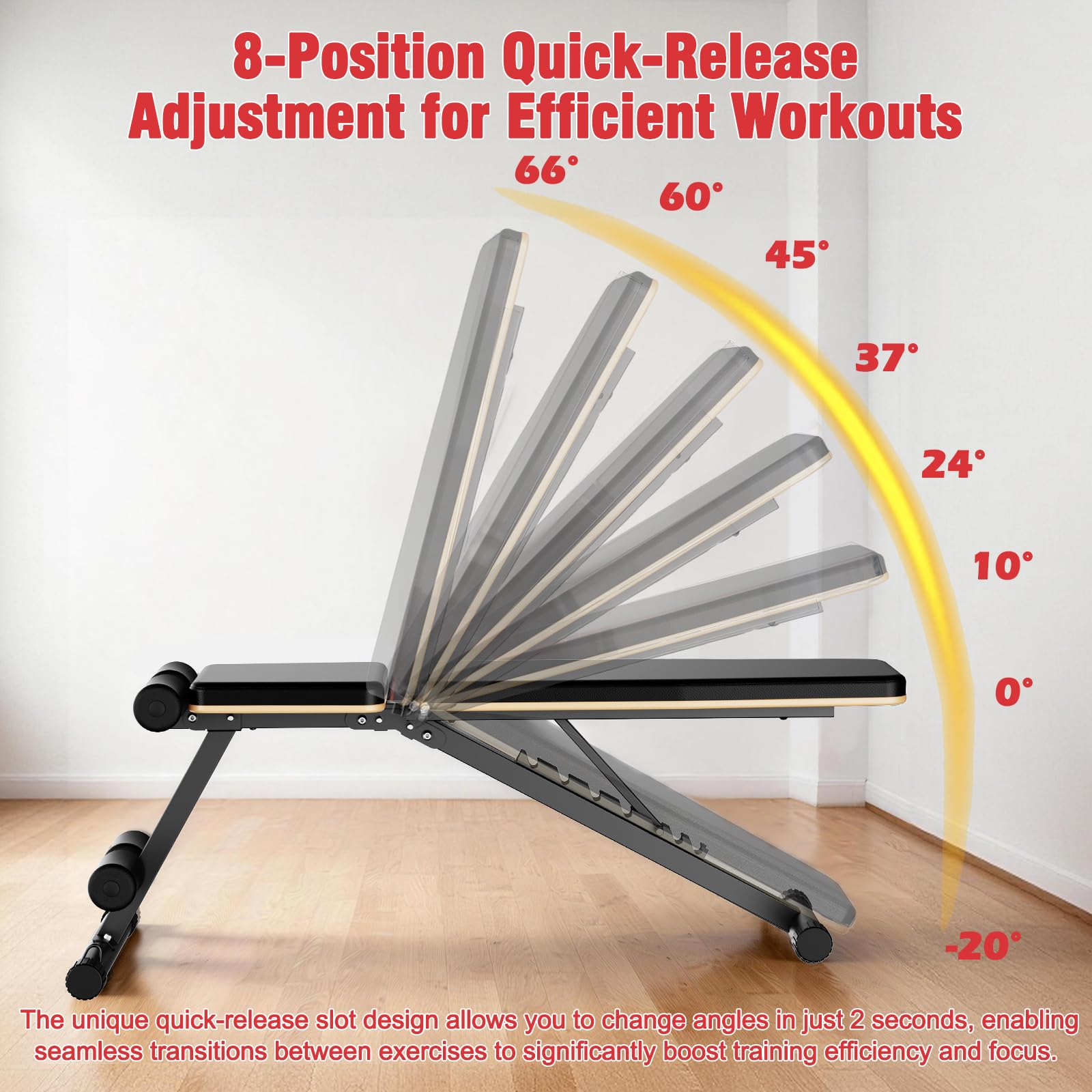 Adjustable Weight Bench for Home Gym 800 Lbs Foldable Workout Bench | 98% Pre-Assembled, 8 Back Adjustable, Wider Seat, for Strength Training Fitness Equipment in Small Space Apartment Room