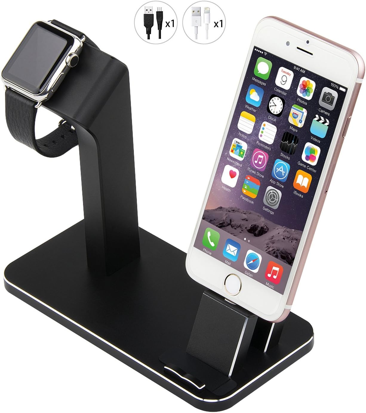 Apple Watch Charger Stand, Aisni iPhone Dock,Aluminum Charging Dock Holder Station for Apple iWatch Series 2/Series 1 and iPhone 8/7/7 plus/6s/6s plus/6/6 plus/SE/5S/5 iPad MINI,Black