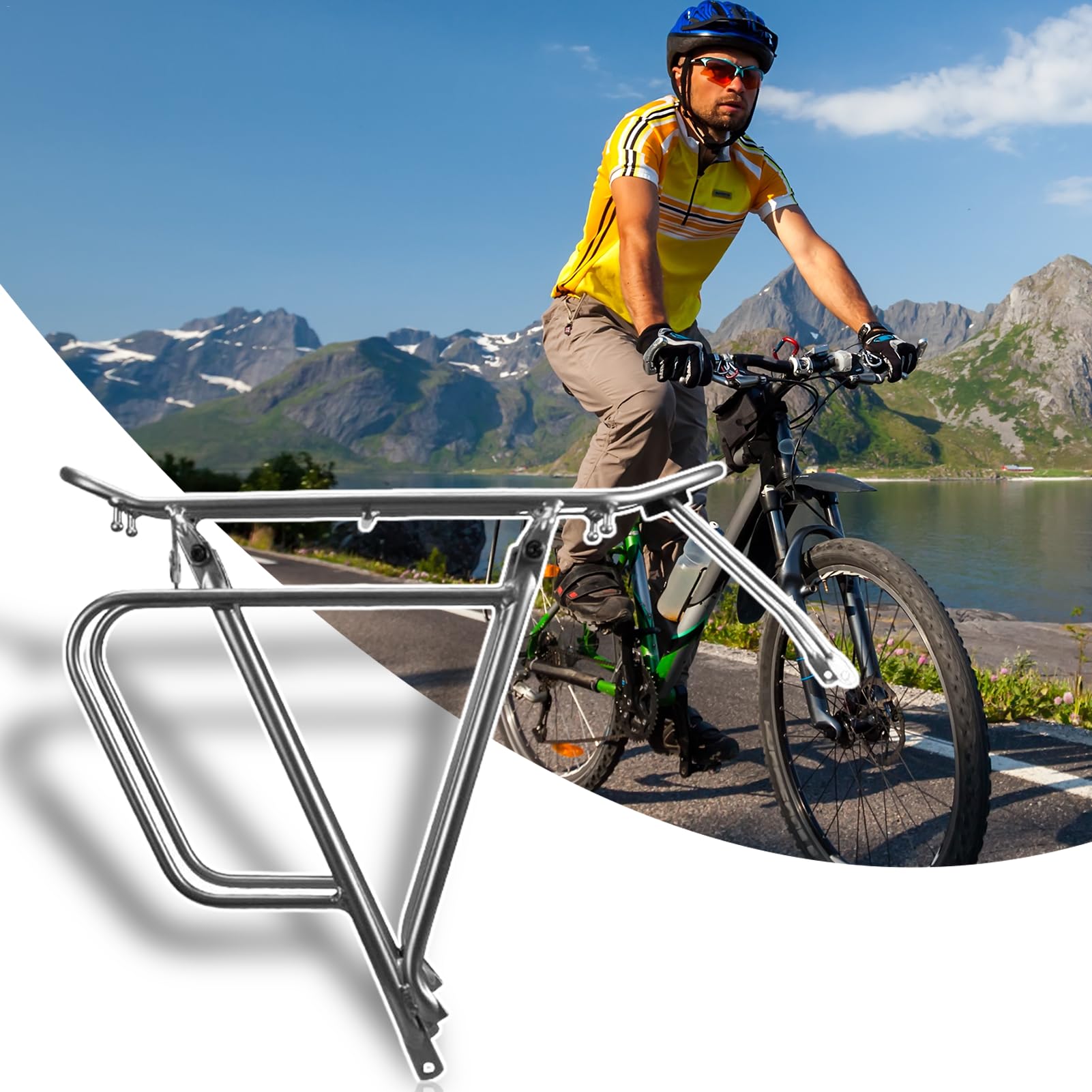 Portabiciclette, portabici | Portabici con schienale in metallo resistente | Supporto per attrezzatura per il trasporto turistico, accessori da ciclismo per lunghi viaggi su strada e attività