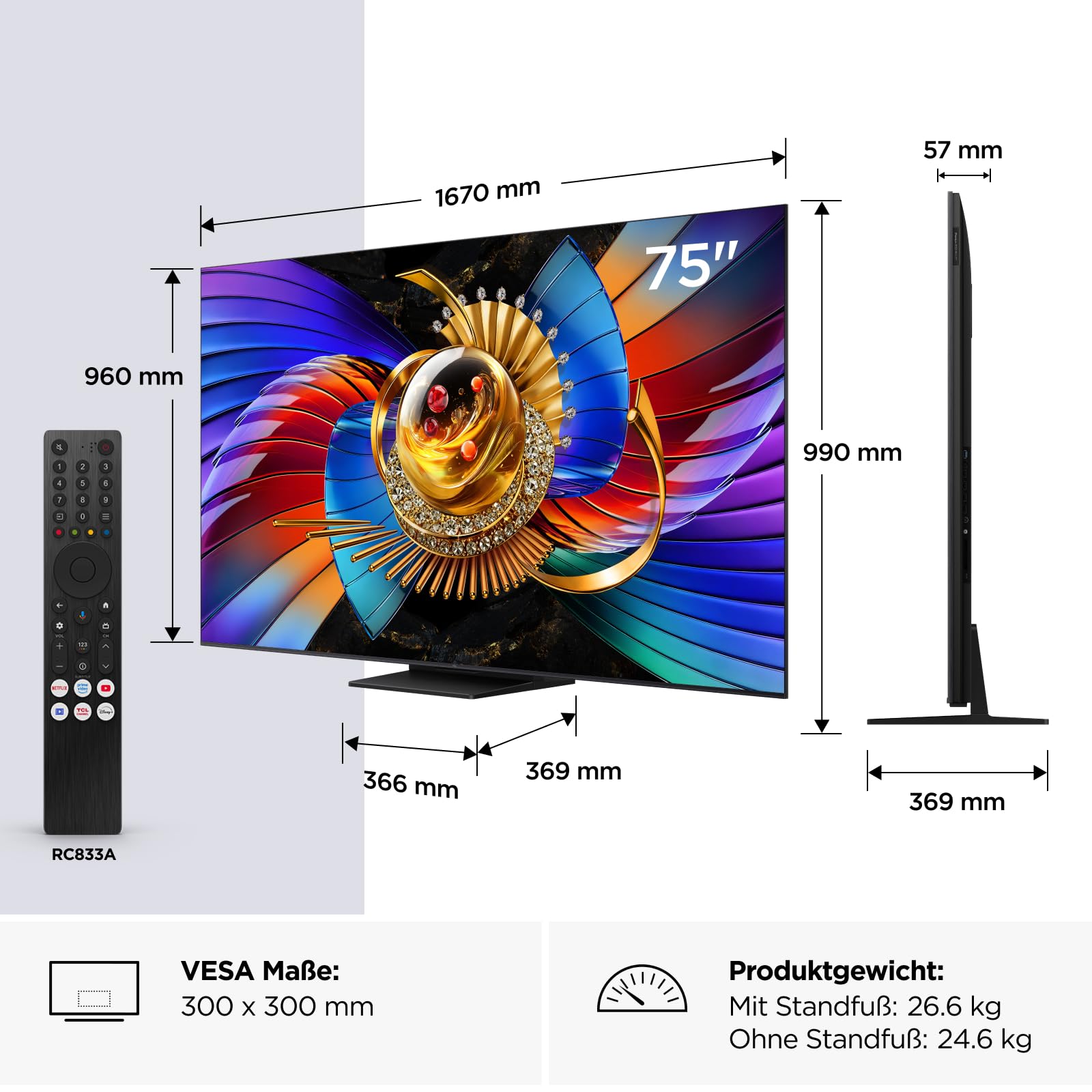 TCL 75Q7D Pro SQD-Mini LED 75 Zoll Fernseher, 4K Smart TV, Google TV | 760 Dimming-Zonen, 2000 Nits Spitzenhelligkeit, Dolby Vision IQ & Atmos, 2.1 Onkyo Sound, 144 Hz VRR, AirPlay 2 & Alexa