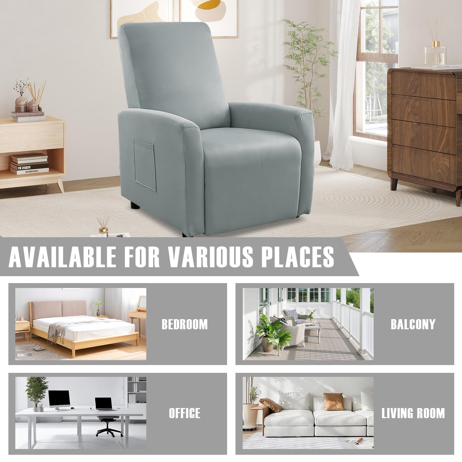 Bocguy Copripoltrona Relax Reclinabile, Copripoltrona 1 Post Poltrone Relax Elettriche, Copridivano Impermeabile. Rivestimento Elasticizzato con Tasche, Rivestimento per Poltrona (Light Gray)