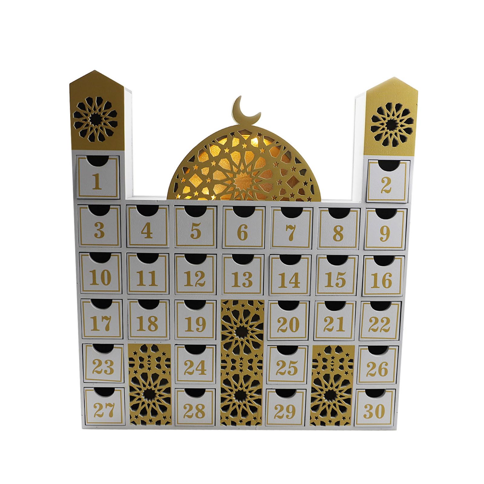 Tsophreniq 2023 Eid Countdown Calendar Wood Advent Calendars with LED Light Eid Decorations for Home Muslims Party Supplies Calendar