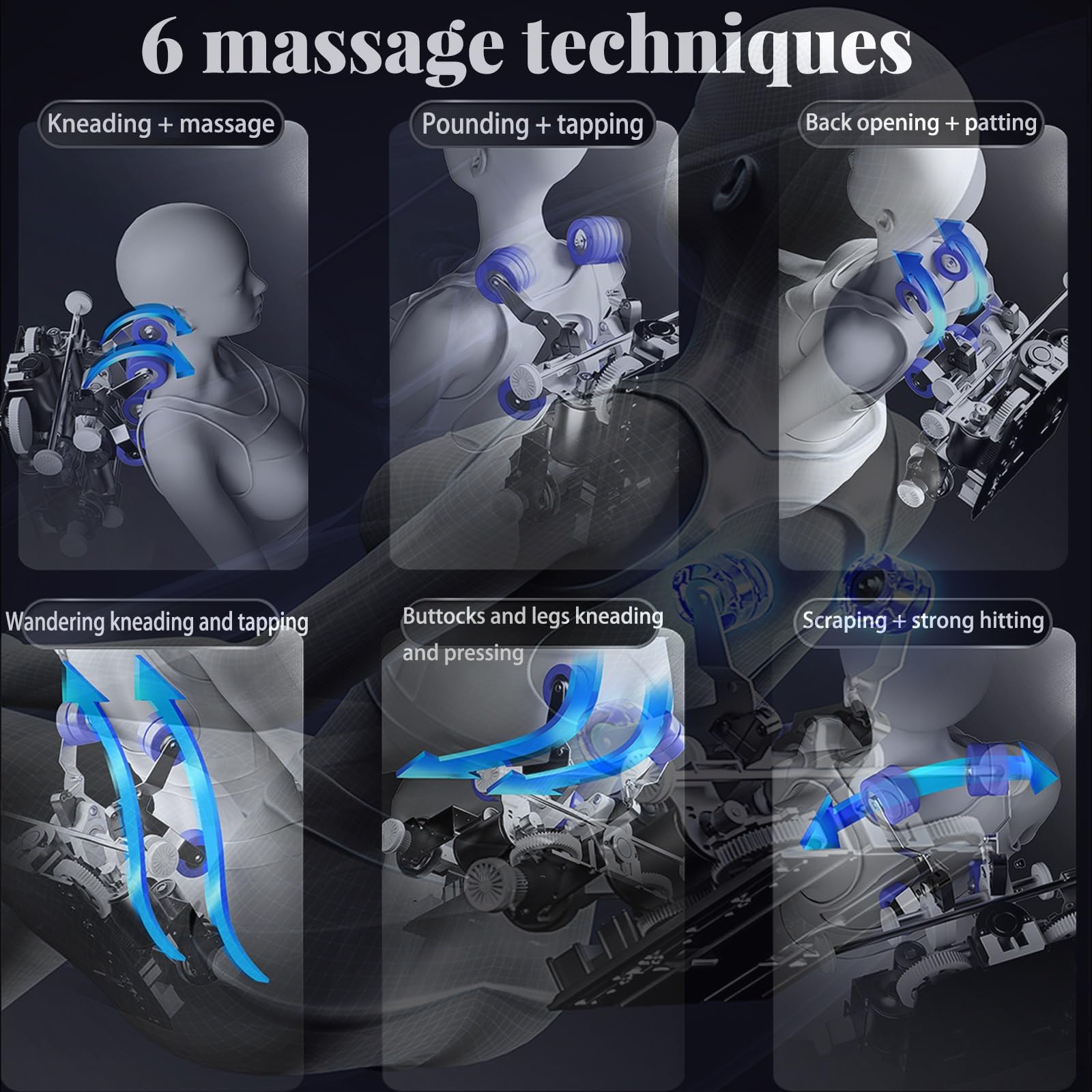 Sillón De Masaje 4D, Movimiento De Masaje De Lujo 36 Juegos De Airbags 6 Programas De Masaje Función De Calefacción Integrada Pantalla Táctil HD para Oficina Y Hogar(Gray)