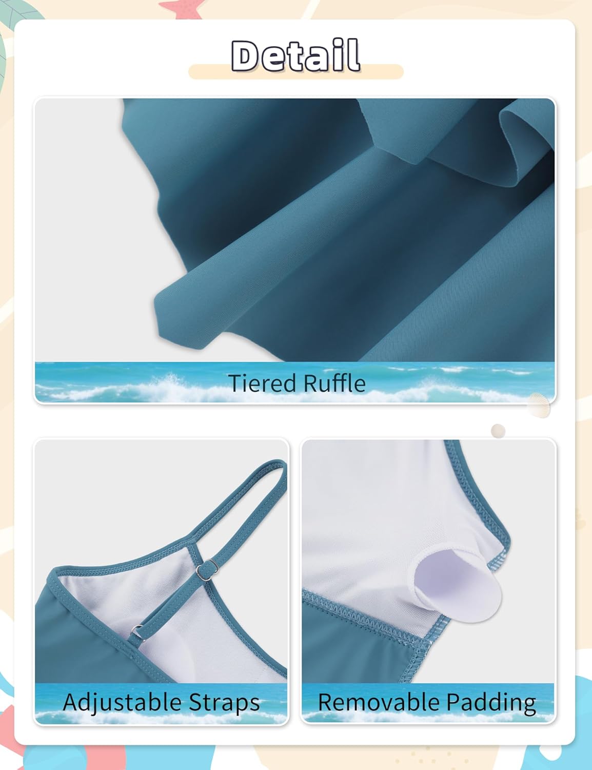 Girls Swimsuit 2 Piece Tankini with Shorts Tiered Ruffle Swimwear Adjustable Straps Bathing Suit 6-14Y - Image 5