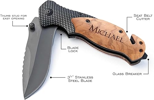 Miniatura 8 de Personalized Engraved Pocket Knife With 3.50 Inch Black Blade With Gift Box