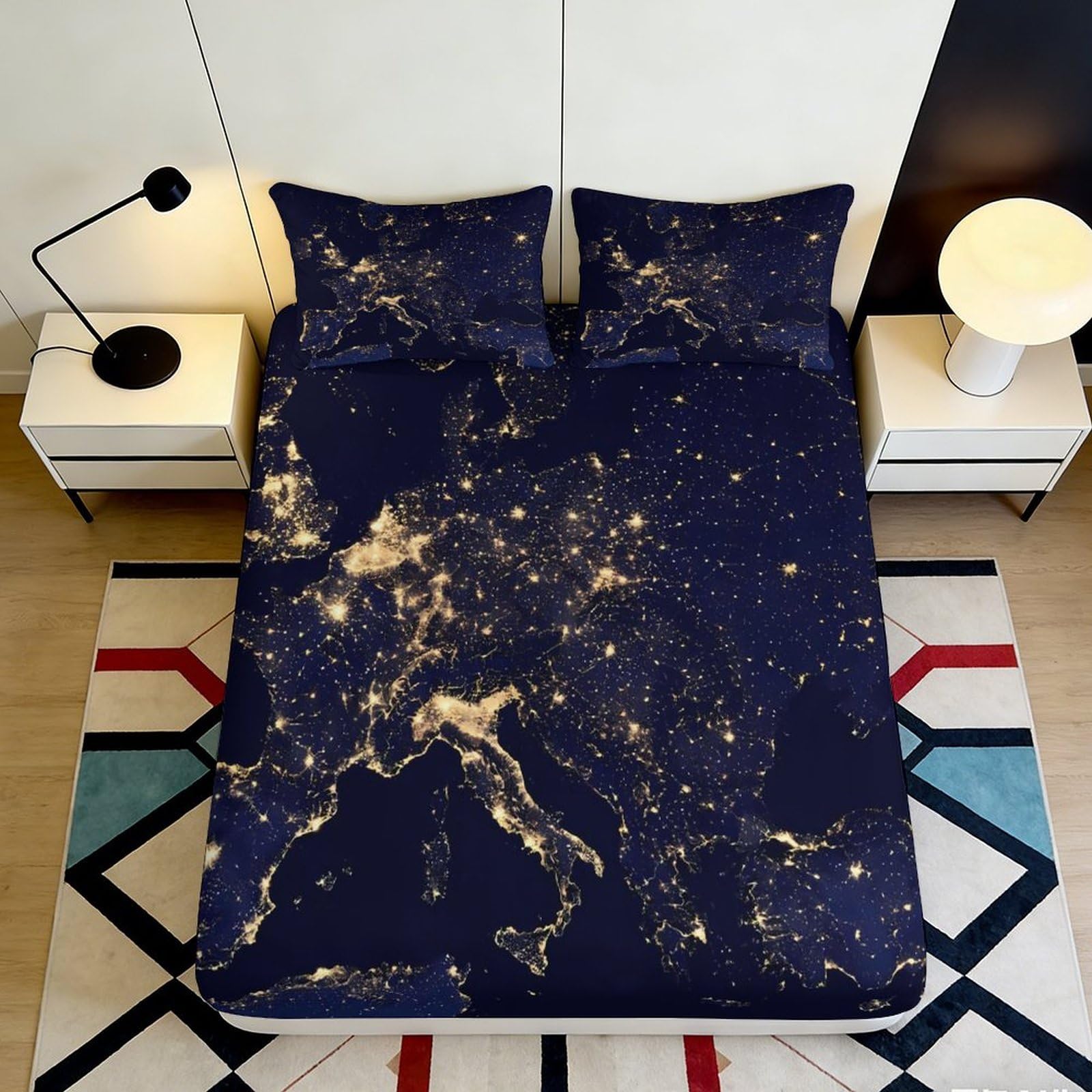 3D Printed Galaxy Starry Sky Fitted Sheet Microfiber Deep Blue Cosmic Nebula Mattress Cover Bedroom Dorm Decor 90x200x25cm