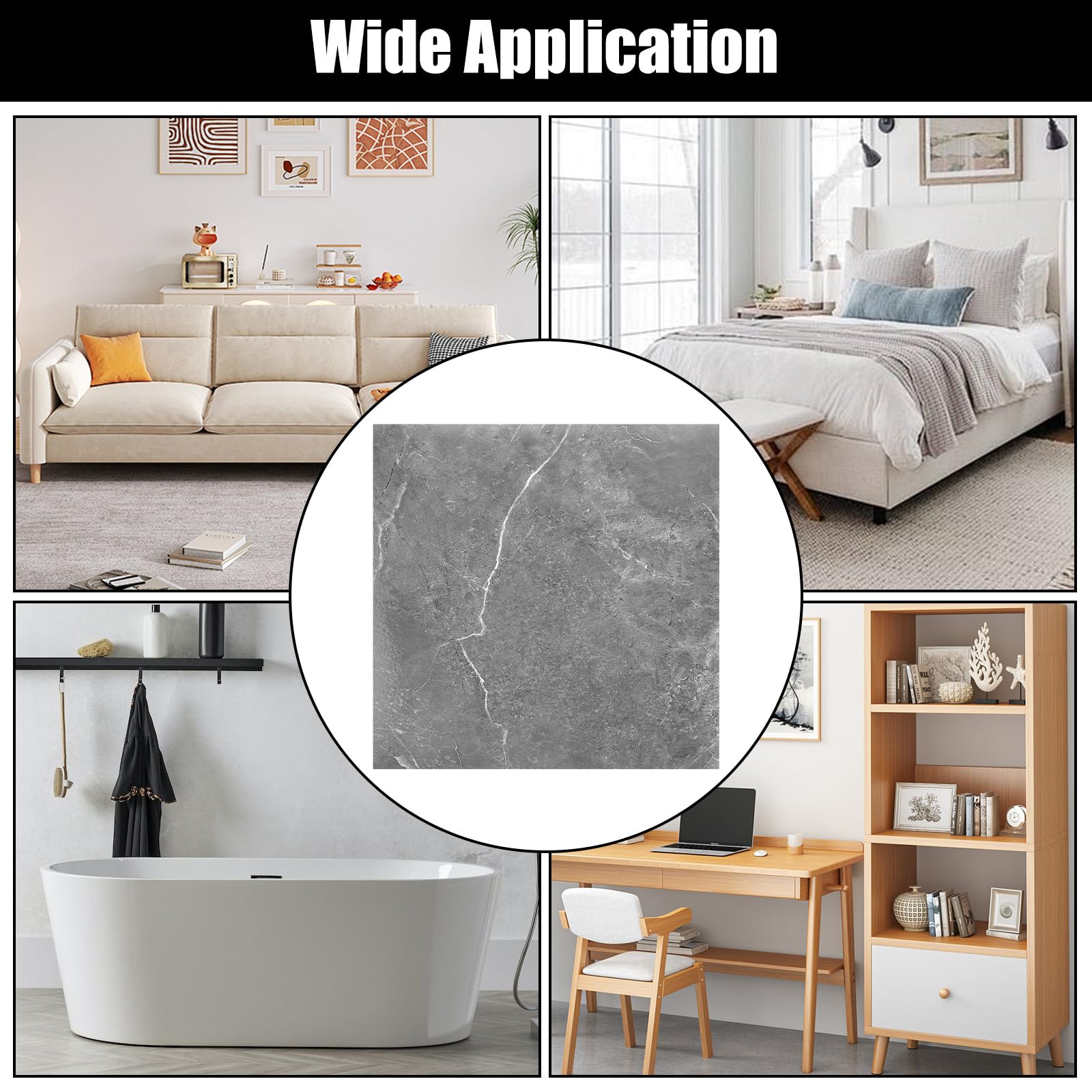 40 unidades de suelo de PVC autoadhesivo, 30 x 30 cm, suelo de vinilo autoadhesivo, antideslizante, vinilo con aspecto de madera, adhesivo para suelo, gris mármol, suelo de vinilo autoadhesivo