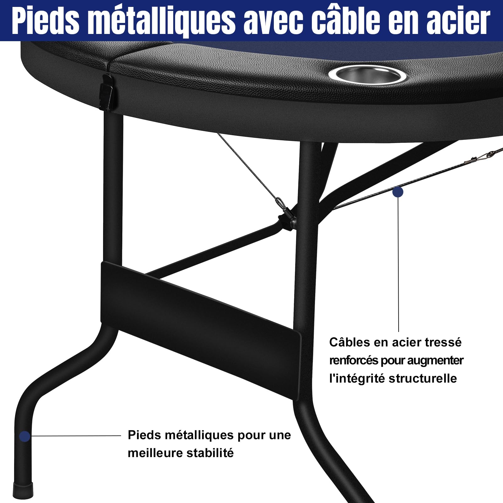 HLC Table de poker pliante pour 8 personnes - 180 cm, design professionnel de casino, rebord rembourré avec porte-gobelets profonds, idéale pour les parties à domicile, les fêtes et les soirées poker.