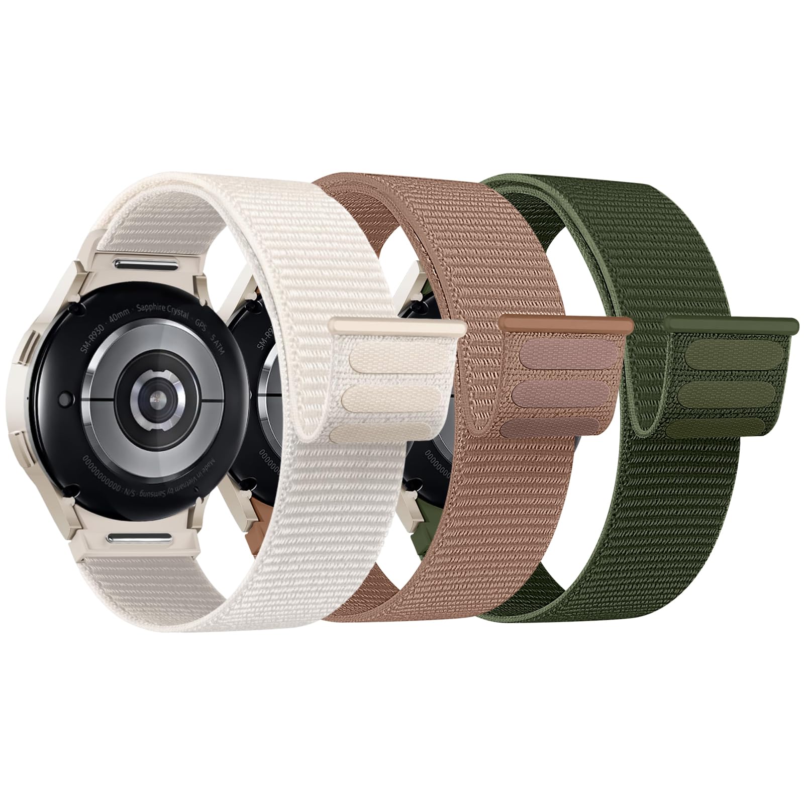 3 pack bands compatible with samsung galaxy watch 7 6 5 4 fe band 40mm 44mm/galaxy watch 6 4 classic bands 47mm 43mm 42mm 46mm/watch5 pro band, one click no gap elastic nylon wristband