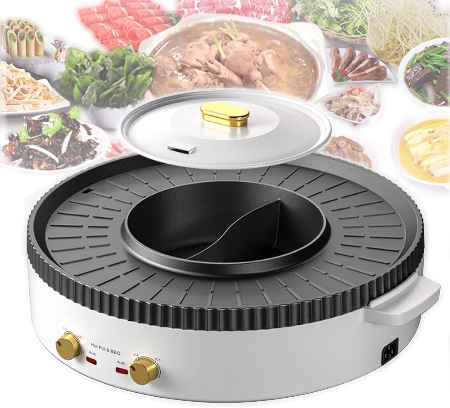 Olla Eléctrica con Parrilla, 1500W, 2 en 1, 2-6 Personas